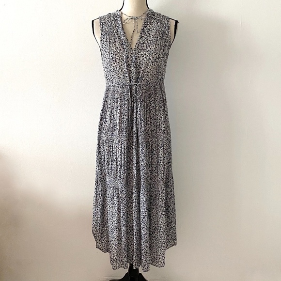 James Perse Floral Pleated Midi Dress In Pearl 0 - Picture 2 of 12